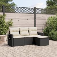 4-delige Loungeset met kussens poly rattan zwart - thumbnail