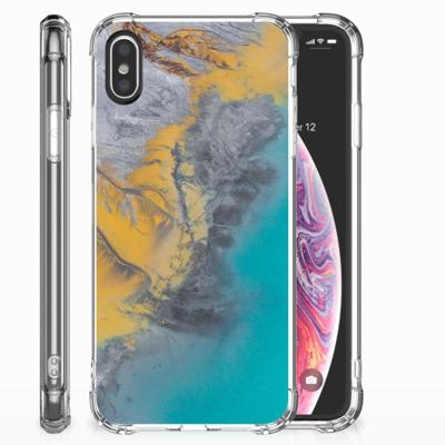 Apple iPhone X | Xs Anti-Shock Hoesje Marble Blue Gold Apple iPhone X | Xs Anti-Shock Hoesje Marble Blue Gold