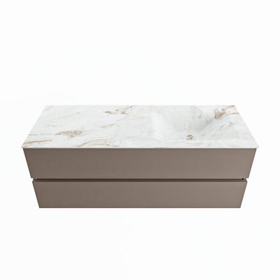 MONDIAZ VICA-DLUX 130cm badmeubel onderkast Smoke 2 lades. Inbouw wastafel CLOUD rechts zonder kraangat, kleur Frappe.