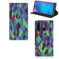 Huawei P30 Lite New Edition Stand Case Abstract Green Blue - thumbnail