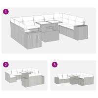 10-delige Loungeset met kussens poly rattan zwart - thumbnail