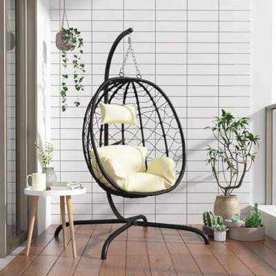 VidaXL Hangende ei-stoel met kussen crèmewit poly rattan & staal