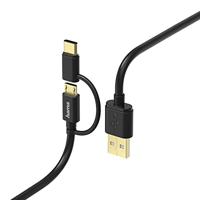 Hama 2in1-micro-usb-kabel met usb-type-c-adapter 1 m zwart - thumbnail