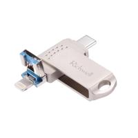 Richwell 16 g type-C + 8 pin + USB 3 0 Metal Flash Disk met OTG functie (zilver) - thumbnail