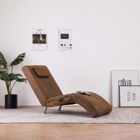 Massage chaise longue met kussen kunstsuède bruin - thumbnail