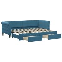 Slaapbank met onderschuifbed en lades 80x200 cm fluweel blauw - thumbnail