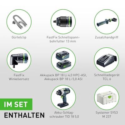 Festool TID 18 5,0/4,0-Set TPC 18/4 Accu Combiset 18V 4.0/5.0Ah in Systainer - 577654