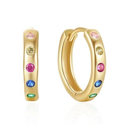 Elenza Goudkleurige Hoepel Oorbellen met Regenboogkleurige Kristallen