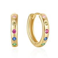 Elenza Goudkleurige Hoepel Oorbellen met Regenboogkleurige Kristallen - thumbnail