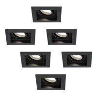 Set van 6 Fresno LED inbouwspots vierkant - GU10 - 4 Watt 345 Lumen - 4000K neutraal wit - Dimbaar - Kantelbaar - Verzonken - IP20 voor binnen - Zwart - Anti-glare - thumbnail