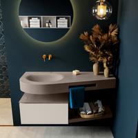 MONDIAZ RIVA 120cm badmeubel onderkast / planchet kleur Linen met 1 lade. Wastafel DULCET links 0 kraangaten kleur Smoke. - thumbnail