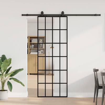 Schuifdeur met beslagset 76x205 cm ESG glas zwart