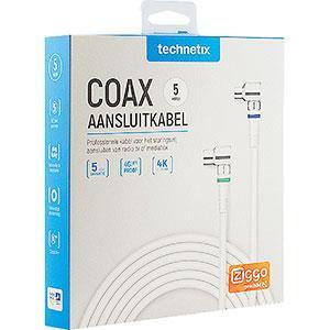 Technetix TN-RLA 21-5-S Coaxkabel Male - Female Haaks 90° 5 M Wit/zilver