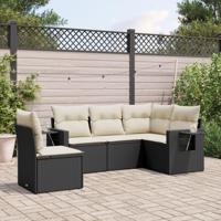 5-delige Loungeset met kussens poly rattan zwart - thumbnail