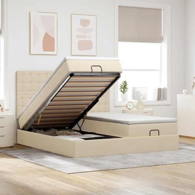 Ottoman bed met matrassen en LED's 180x200cm stof crèmekleurig