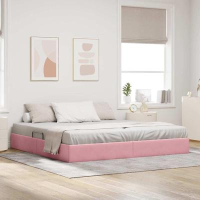 Opslag bed met matras met hoofdeinde Roze 200 x 200 cm Fluweel