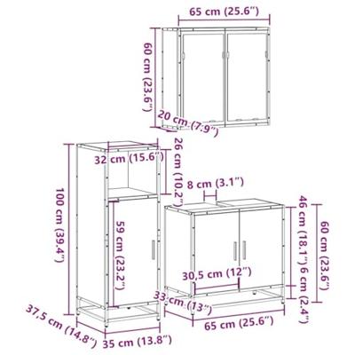 3-delige Badkamermeubelset bewerkt hout bruin eikenkleur