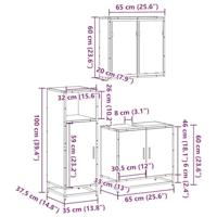 3-delige Badkamermeubelset bewerkt hout bruin eikenkleur - thumbnail