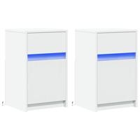 Nachtkastjes met LED-verlichting 2 st bewerkt hout wit - thumbnail