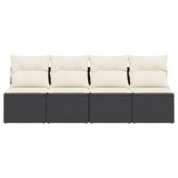 Tuinbank 4-zits met kussens poly rattan zwart - thumbnail