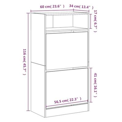 Schoenenkast 60x34x116 cm bewerkt hout grijs sonoma eikenkleur Schoenenkast 60x34x116 cm bewerkt hout grijs sonoma eikenkleur