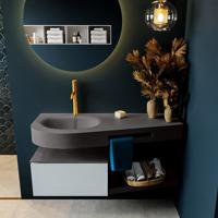 MONDIAZ RIVA 120cm badmeubel onderkast / planchet kleur Clay met 1 lade. Wastafel DULCET links 1 kraangat kleur Dark_Grey. - thumbnail