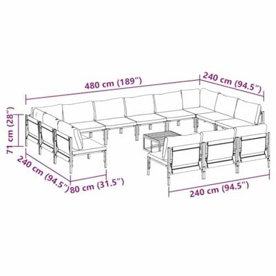 Tuinbankenset met kussen 14 pcs Zwart Staal