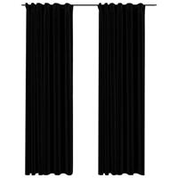 VidaXL Gordijnen linnen-look verduisterend haken 2 st 140x245 cm zwart - thumbnail