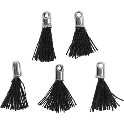 Creativ Company Tassel, l: 10 mm, gatgrootte 1 mm, zwart, 5 stuk/ 1 doos