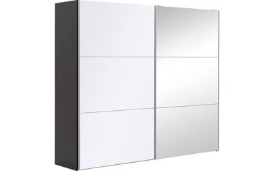 Goossens Kledingkast Easy Storage Sdk, 253 cm breed, 220 cm hoog, 1x 3 paneel glas schuifdeur li en 1x 3 paneel spiegel schuifdeur re
