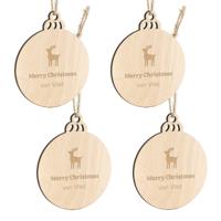 Houten kersthanger met naam graveren - Bal - 4 stuks - thumbnail