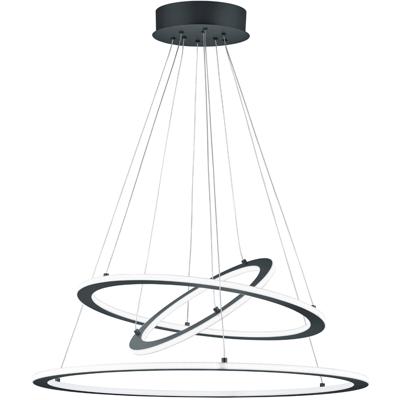 LED Hanglamp - Trion Duban - 75W - Warm Wit 3000K - Dimbaar - Rond - Mat Antraciet - Aluminium