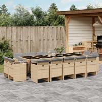 15-delige Tuinset met kussens poly rattan gemengd beige - thumbnail