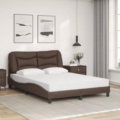Bed met matras kunstleer bruin 140x200 cm