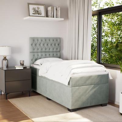 Boxspring met matras fluweel lichtgrijs 90x190 cm - thumbnail