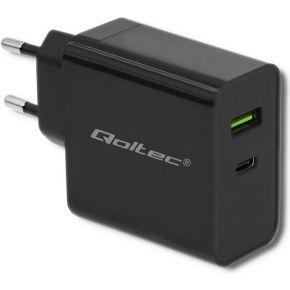 Qoltec 51717 Oplader | 45W | 5-20V | 2.25-3A | USB type C PD | USB | zwart