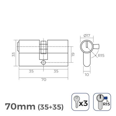 Cilinder EDM 85173 r15 Nikkel Lange hendel Europees