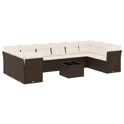 11-delige Loungeset met kussens poly rattan bruin - thumbnail