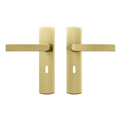 AXA AXA Curve klik deurkruk Blok op schild sleutelgat 56mm - aluminium/goud AXA AXA Curve klik deurkruk Blok op schild sleutelgat 56mm - aluminium/goud