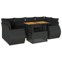7-delige Loungeset met kussens poly rattan zwart - thumbnail