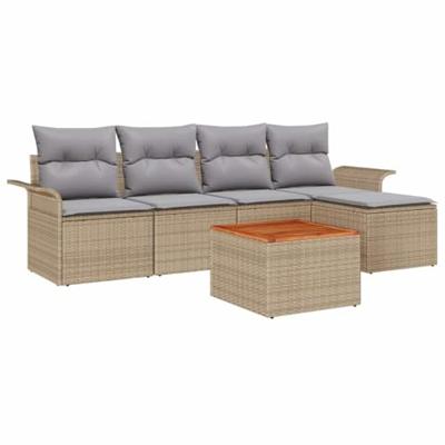 Tuinbankenset met kussen 6 pcs Beige poly rattan