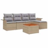 Tuinbankenset met kussen 6 pcs Beige poly rattan - thumbnail