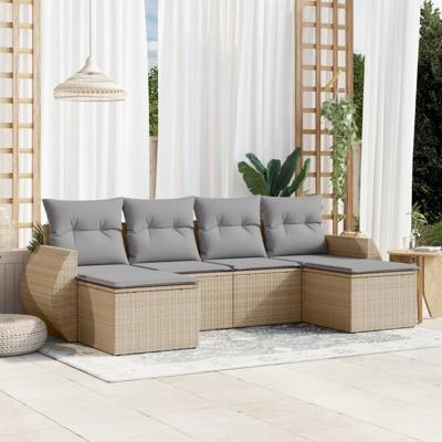6-delige Loungeset met kussens poly rattan beige - thumbnail
