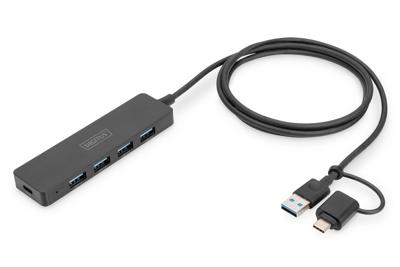 Digitus DA-70236 DA-70236 USB-hub 4 poorten USB-A USB 3.0 5 GBit/s Met USB-C stekker Zwart