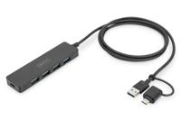 Digitus DA-70236 DA-70236 USB-hub 4 poorten USB-A USB 3.0 5 GBit/s Met USB-C stekker Zwart - thumbnail