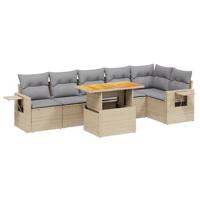7-delige Loungeset met kussens poly rattan beige - thumbnail