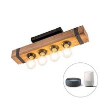 QAZQA Smart industriële plafondlamp hout met staal incl. 4 wifi A60 - - thumbnail