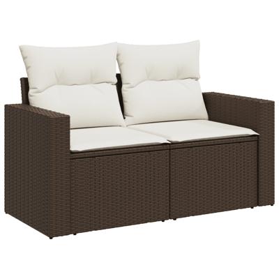 4-delige Loungeset met kussens poly rattan bruin - thumbnail