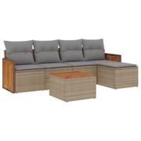 5-delige Loungeset met kussens poly rattan beige - thumbnail