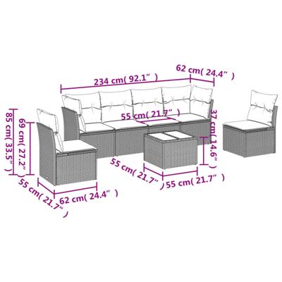 7-delige Loungeset met kussens poly rattan grijs - thumbnail